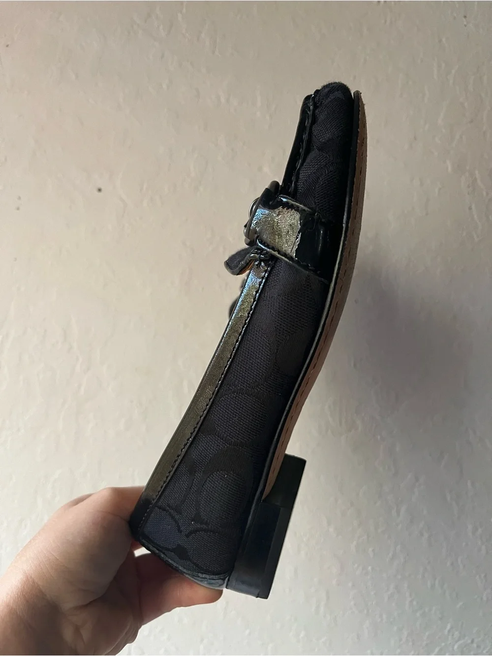 Coach Black Leather & Canvas Bit Loafers